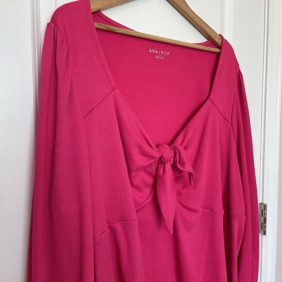 Ava & Viv Pink Long Bishop Sleeve Tie Front Top Sexy Classy Date Plus Size 4X - Picture 4 of 9